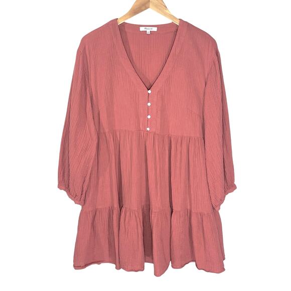 MADEWELL Women’s Lightspun Colette Tiered Mini Dress Dark Rose size 14 - Picture 4 of 6